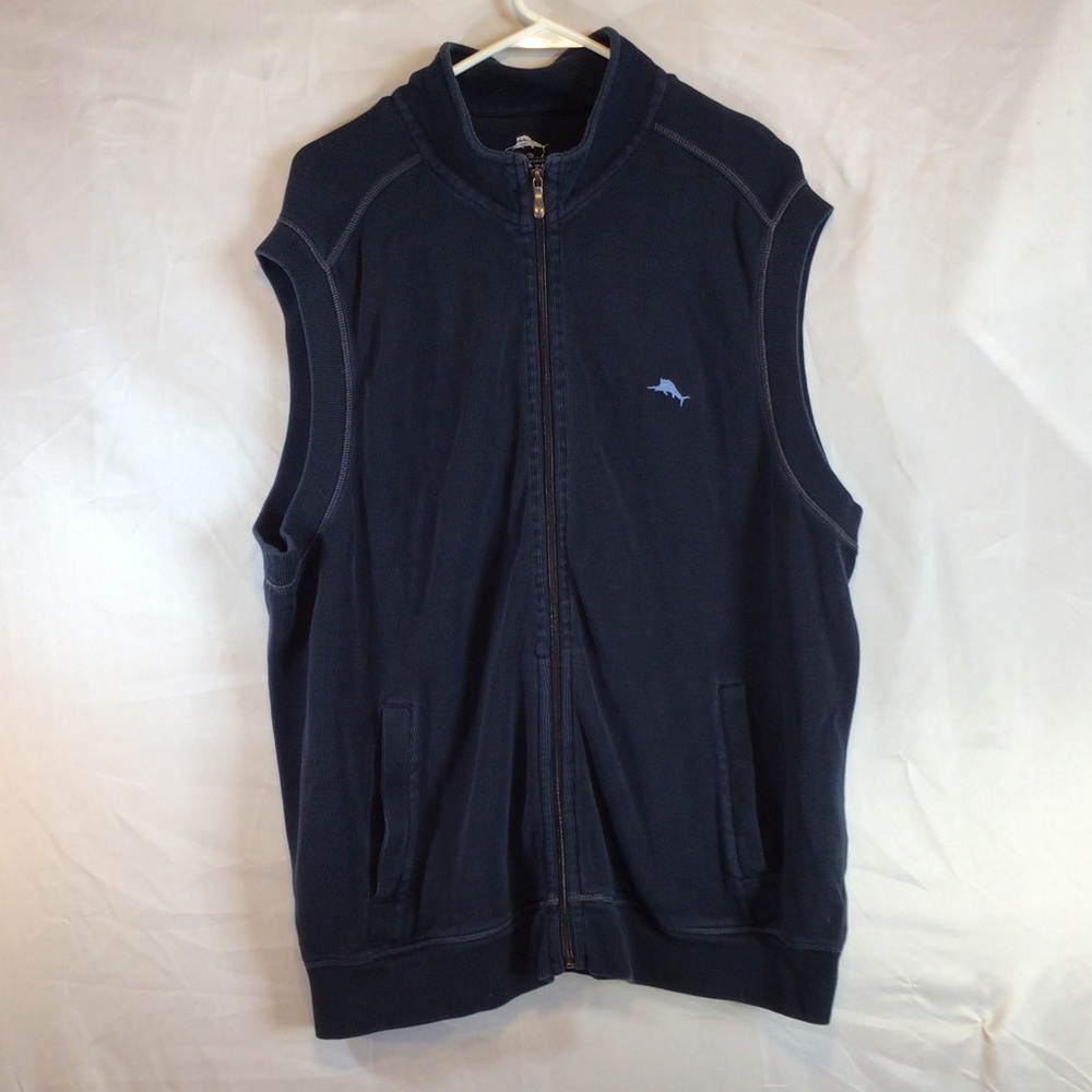 Tommy Bahama Full Zip Vest XL Blue Coastal Grandpa Golf  Dad Core Nautical